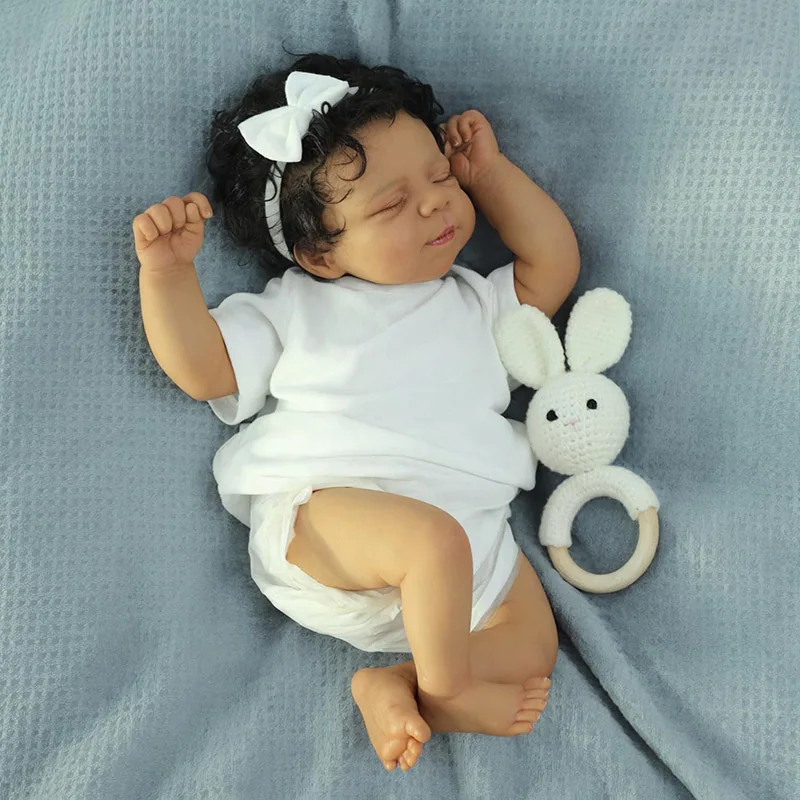 45CM Reborn Baby Doll Pascale with Curly Hair Newborn Sleeping Baby Genesis Paint 3D Skin with Detailed Veins muñeca bebe reborn