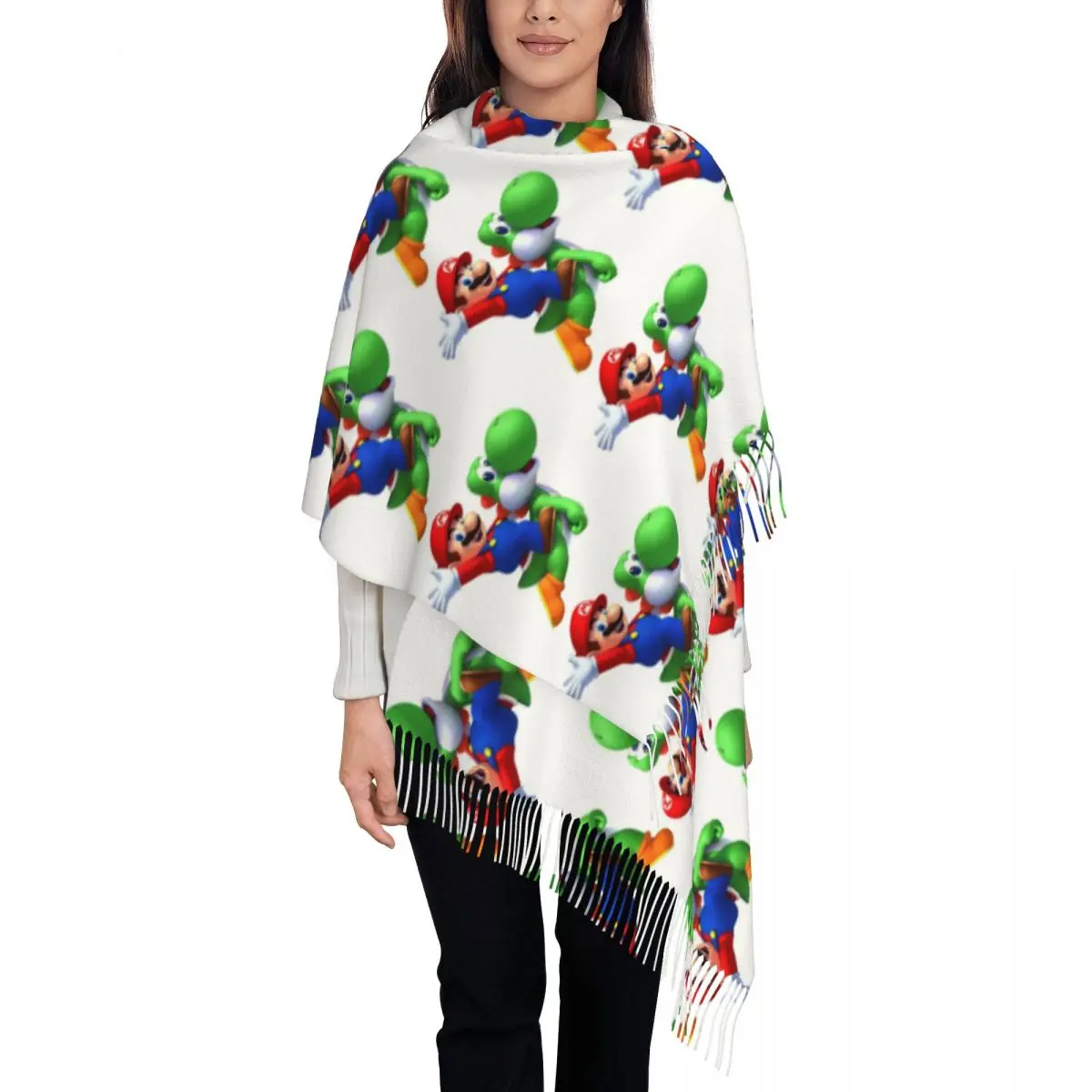 

Изготовленный на заказ игровой шарф с кисточками M-Marioed, женские мягкие шали, женские зимние шарфы