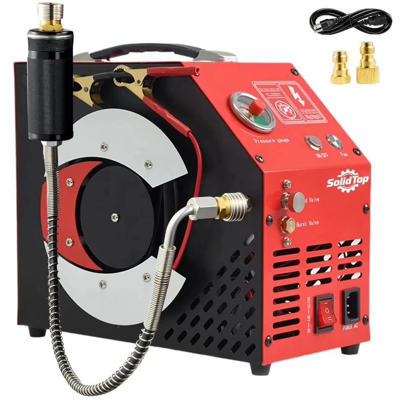 SolidTop PCP Air Compressor 4500PSI/30MPa Automatic Shut-off Oil-less AC  Portable Pump for Paintball Scuba Diving