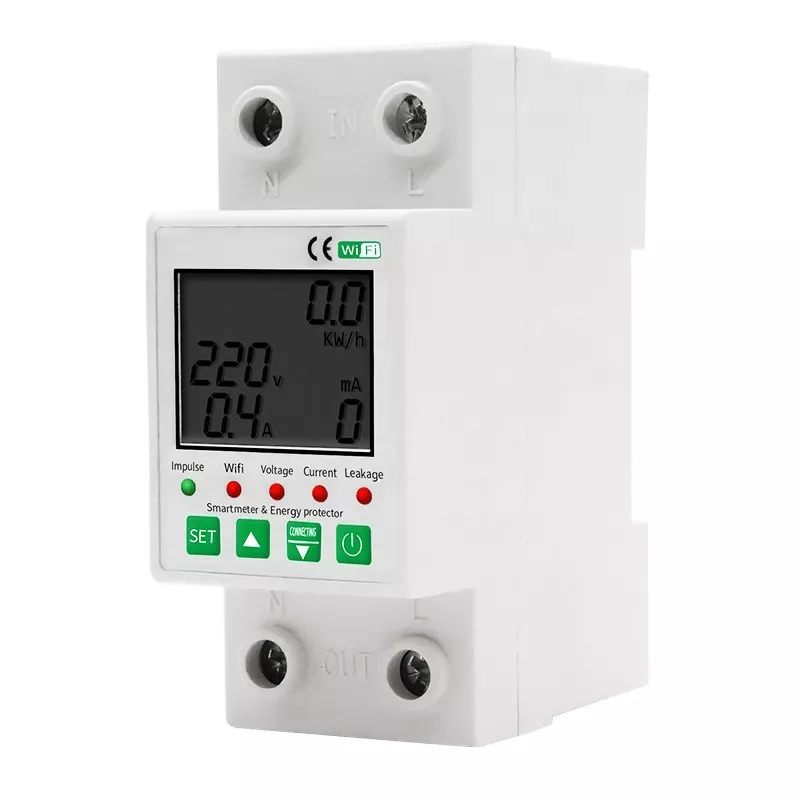 

2P 63A TUYA APP Din Rail WiFi Smart Circuit Earth Leakage Over Under Voltage Protector Relay Device Switch Power kWh Meter