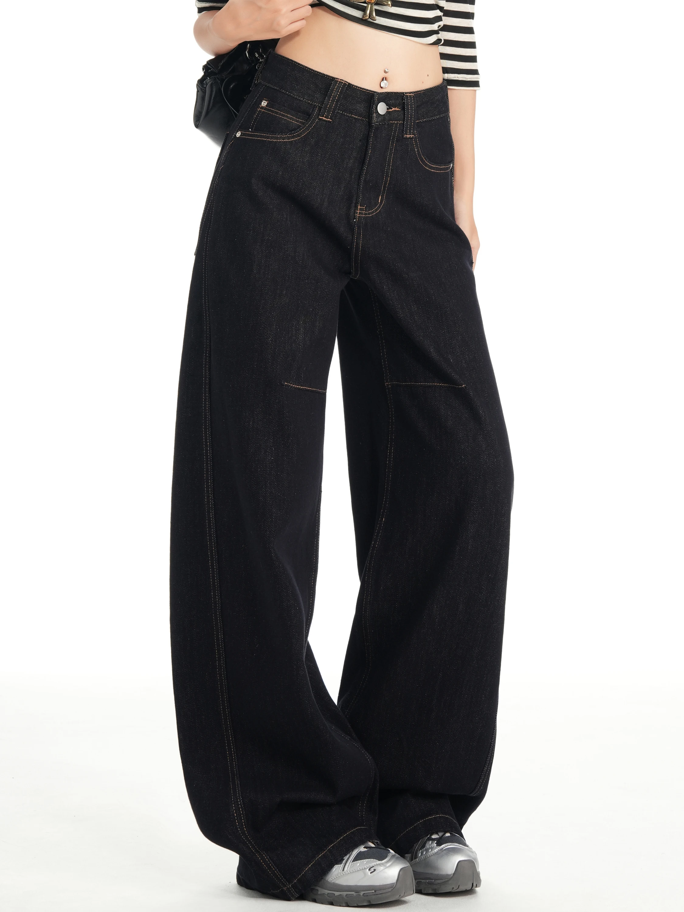 Jeans à jambe droite taille haute Thiened Fce pour femmes, automne-hiver, nouveau, mince, ample, jambe large, pantalon long