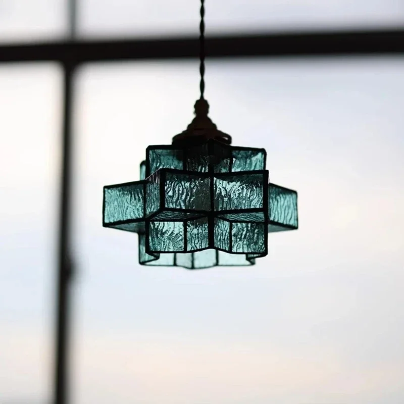 الشمال اليدوية الفن الزجاج قلادة مصباح هندسية الرجعية المنزل البارات مقهى الممر تركيبات إضاءة معلقة #6