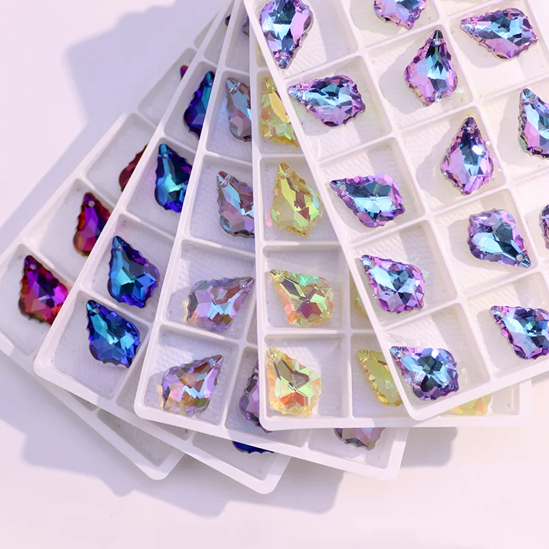 22mm Single Hole Charms Crystal Baroque Pendants Maple Leaf Shape Glass Beads For Jewelry Making Necklace Earrings DIY view 4