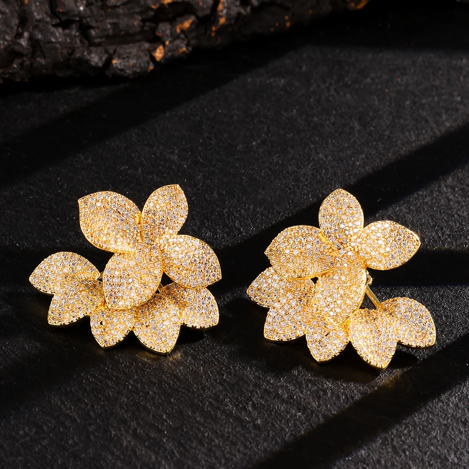 ZAKOL Buling Micro Intarsien Zirkon Blatt Blume Tropfen Ohrring für Frauen Elegante Braut Ohrringe Silber Farbe Luxus Schmuck Neue