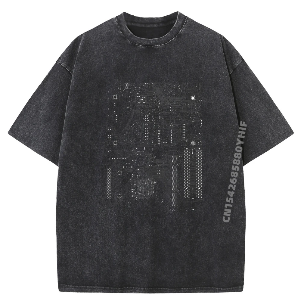

Motherboard Microchip Circuit Black It Computer Background Streetwear Men Funny T Shirts Oversized Washed Shirt