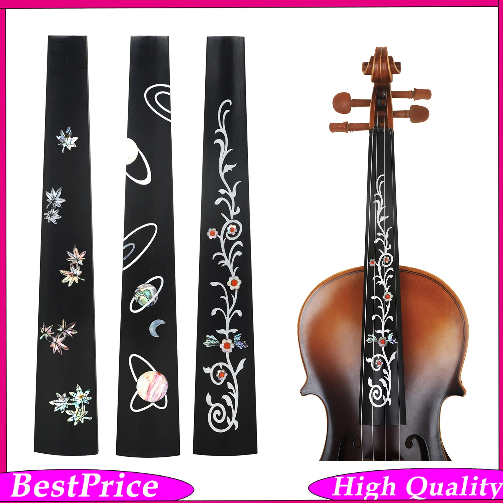 4/4 Violin Fingerboard Featuring Ebony Colorful Shells Pattern High-Quality Stringed Instrument Parts And Accessories Violinists