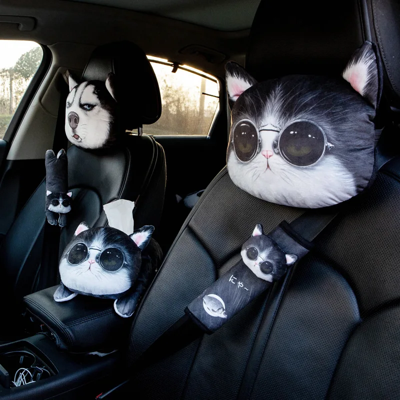 Husky Car Seat Headrest, Car Shoulder Pads, Car Neck Pillows, Cute Cartoon Interior