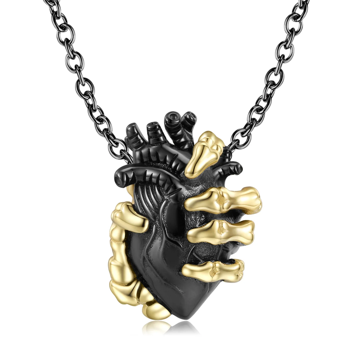 Hold The Heart Chain S925 Sterling Silver Plating 14K Gold Black Gold Niche Dark Wind Necklace Collarbone Chain Jewelry