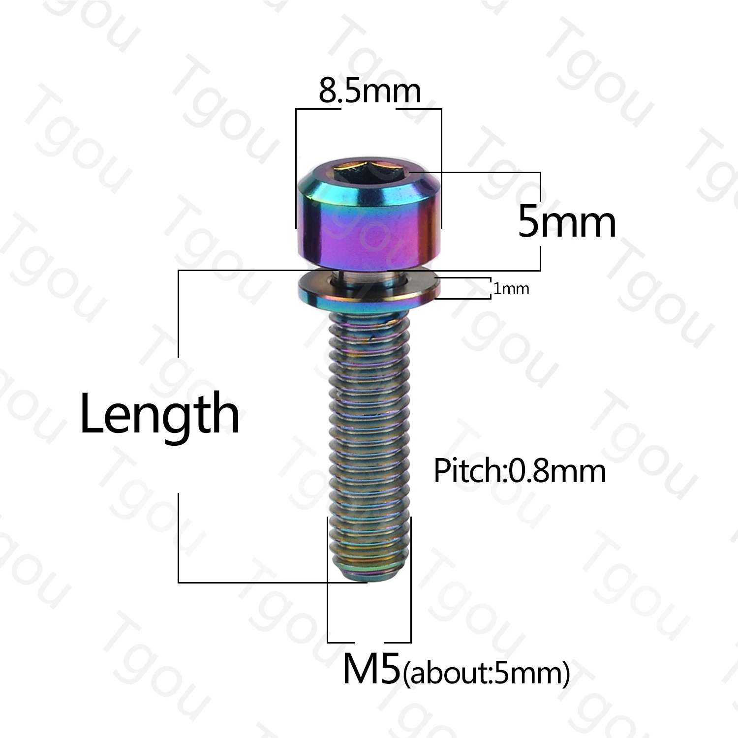 Tgou Titanium Bolt M5x16 18 20mm Hex Head with Washer Screws for Bicycle Stem Handlebar 6pcs