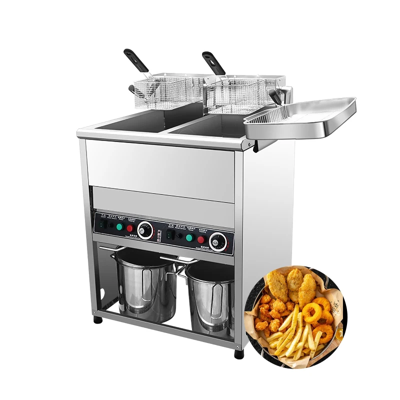 Wholesale 30L+30L Commercial Double-cylinder Electric Fryer Chips Machine Potato