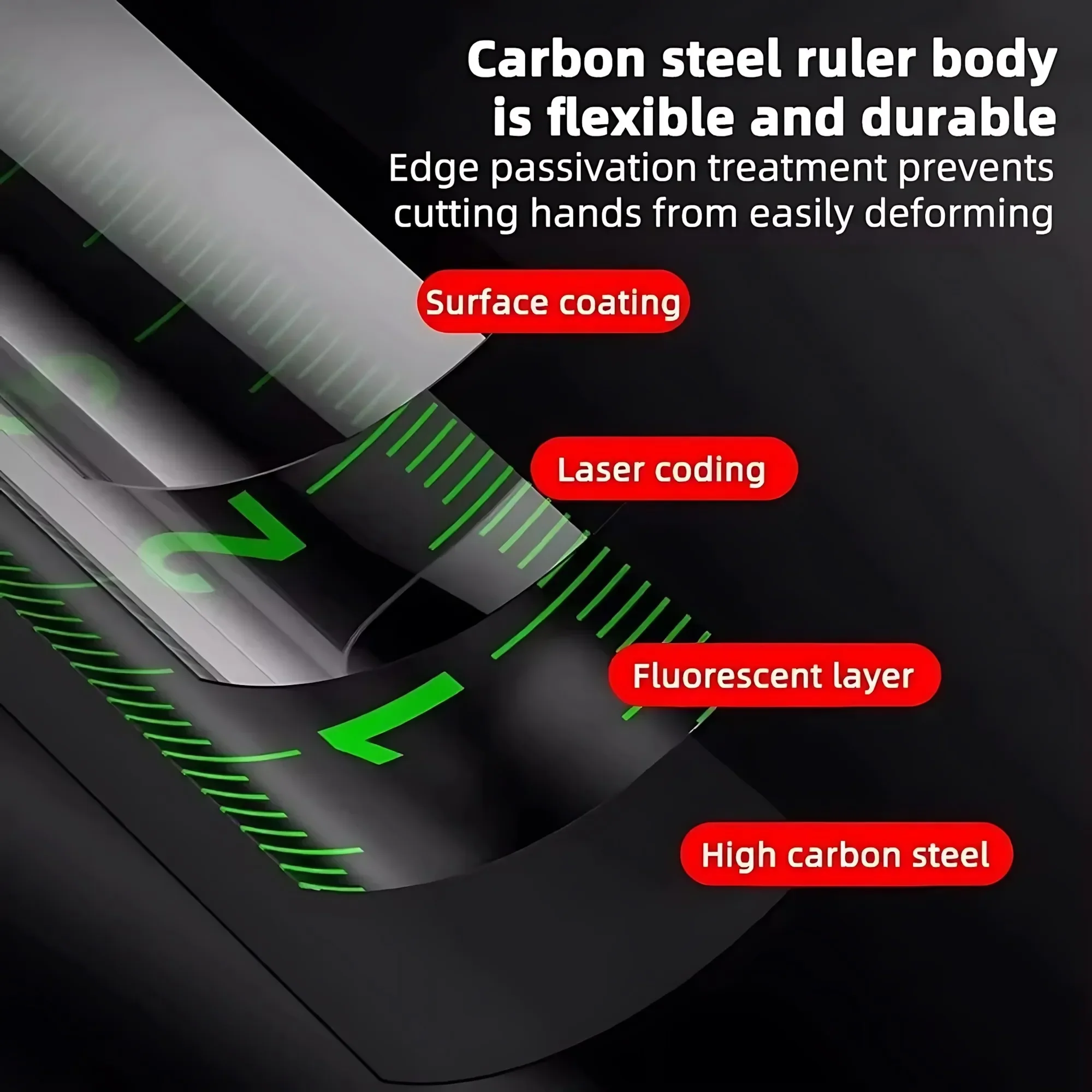 STONEGO 5/7.5/10M شريط قياس فلورسنت ليزر عالي الدقة ذاتي القفل مقاوم للسقوط والقطع سميك #4