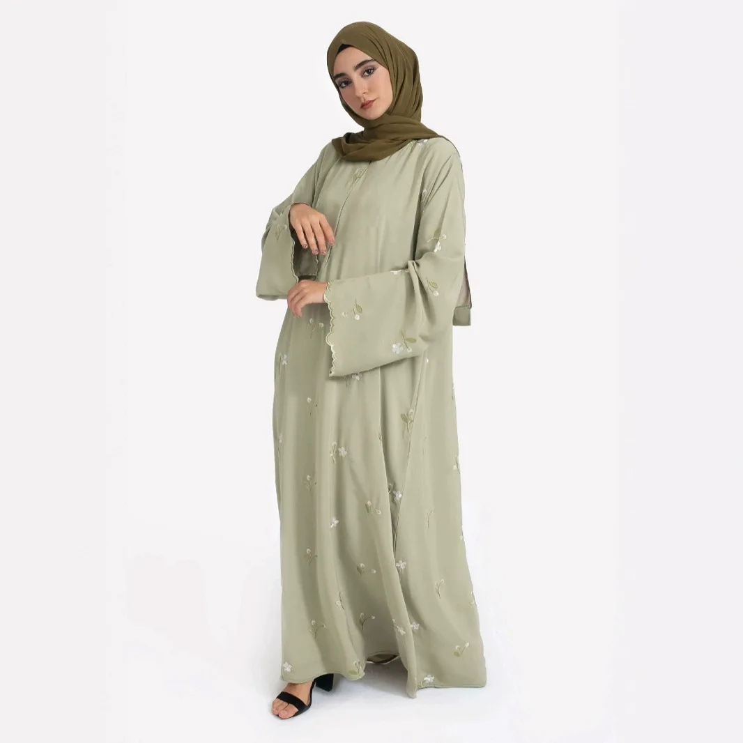 Eid Abito da donna Abaya musulmano Fiore ricamo Party Jalabiya Ramadan Abiti lunghi Abiti Largos Abito lungo arabo Marocco Caftano