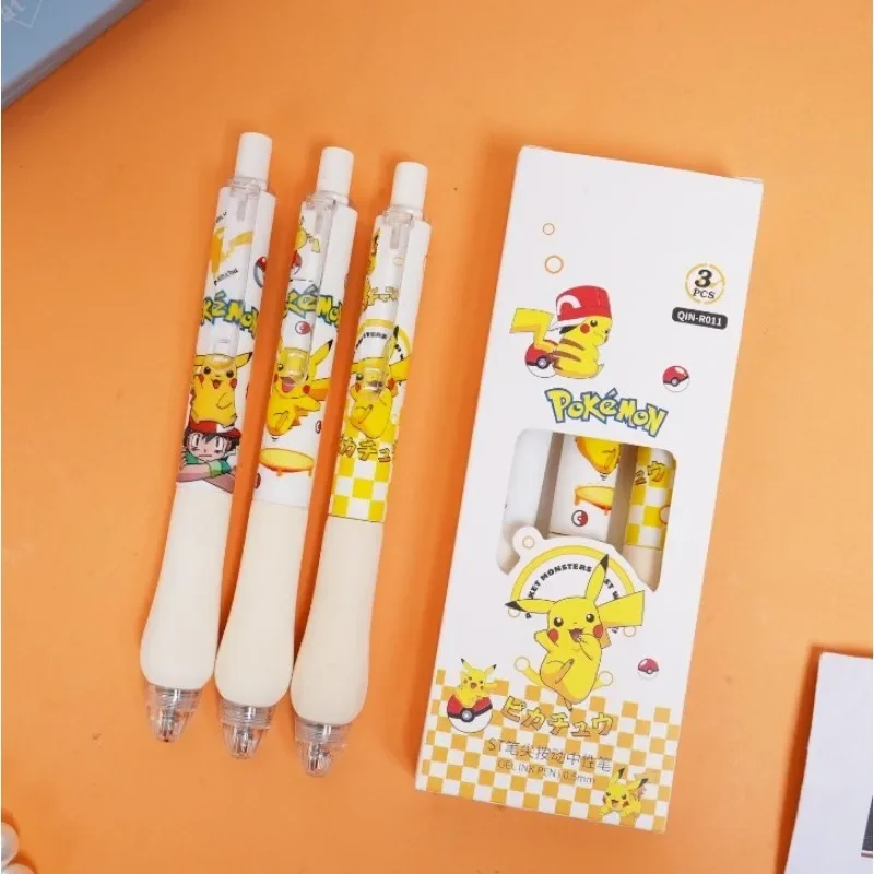 3 stks/set Nieuwe Stijl Pikachu Cartoon Gel Pen ST Hoofd sneldrogende Spons Schede Drukregelaar Pen Zwart Glad student Pen