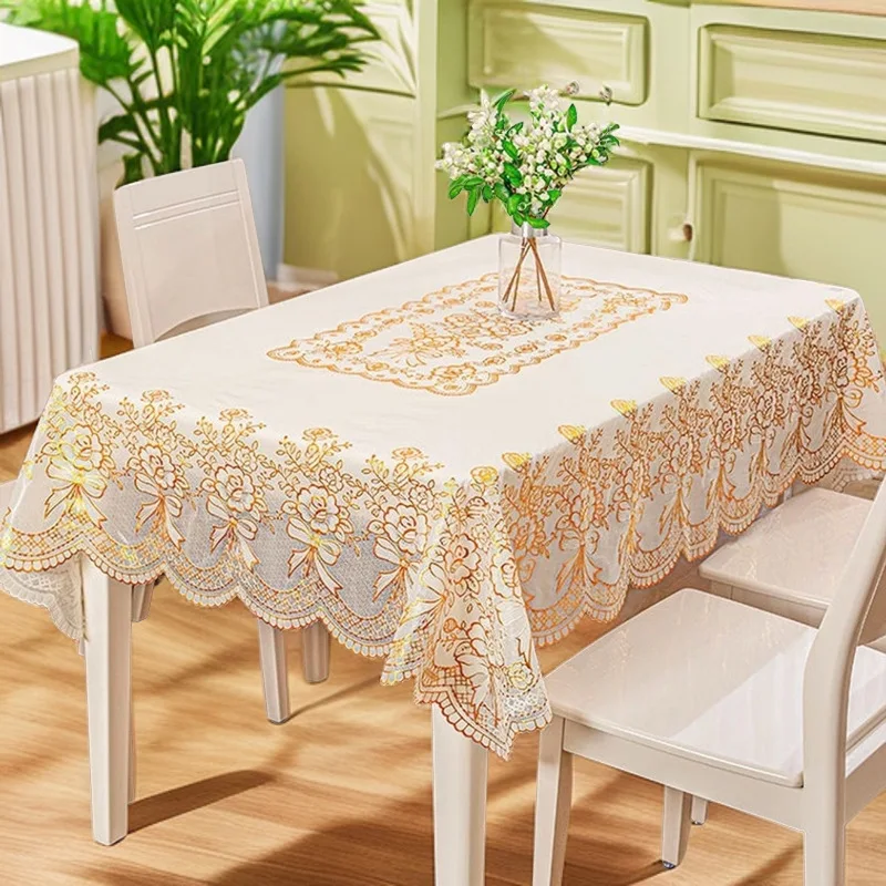 Bow Bronzing Waterproof Tablecloth High-End Reusable Oil-Proof Table Mat for Banquet Party Nordic Anti-Dirt Furniture Protector