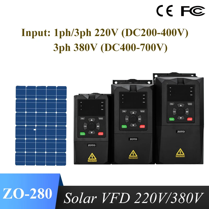 

Solar VFD 220V 0.4KW-3.0KW Input 1phase DC200V-400V Output 3phase 220V Motor Speed Controller Frequency Drive Inverter