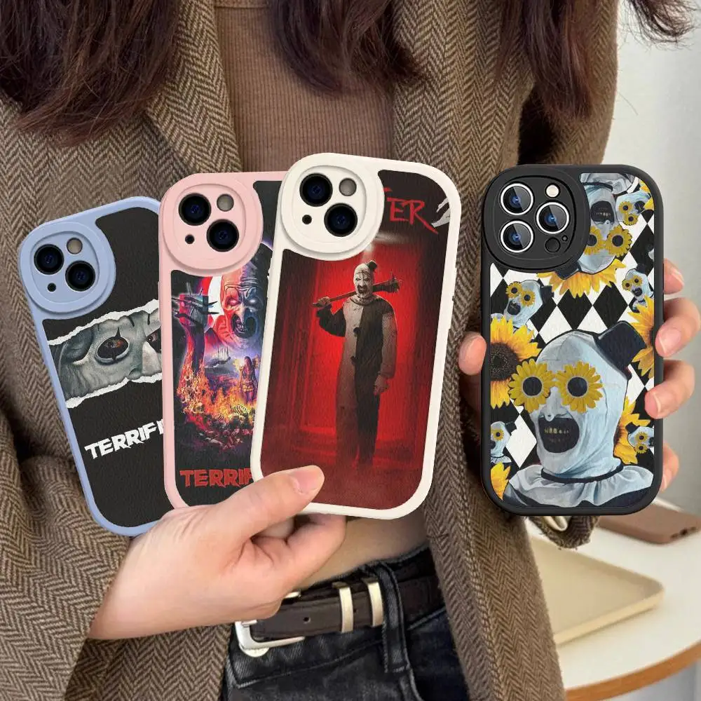 

Popular Horror Movie T-Terrifier For IPhone 16 15 14 13 12 11 Pro Max Plus Shockproof Leather Soft Phone Cover