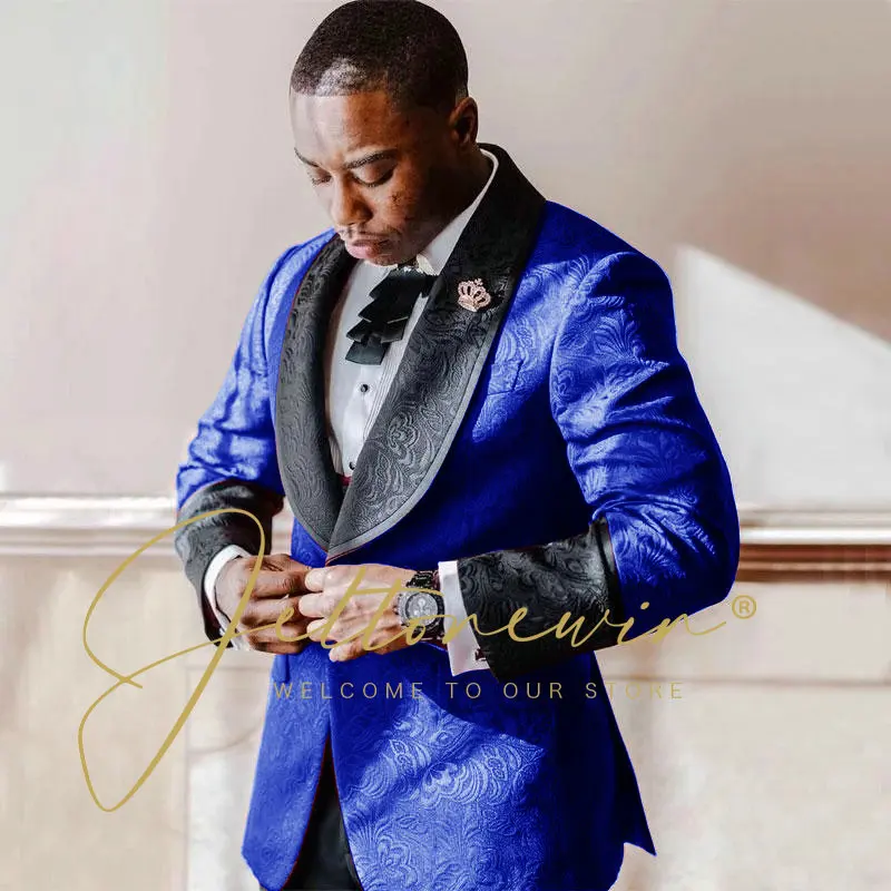 Elegant Men\'s Suit Wedding Groom Tuxedo 2 Pieces Burgundy Jacquard Jacket Pants Formal Male Party Dress Groomsmen Customized