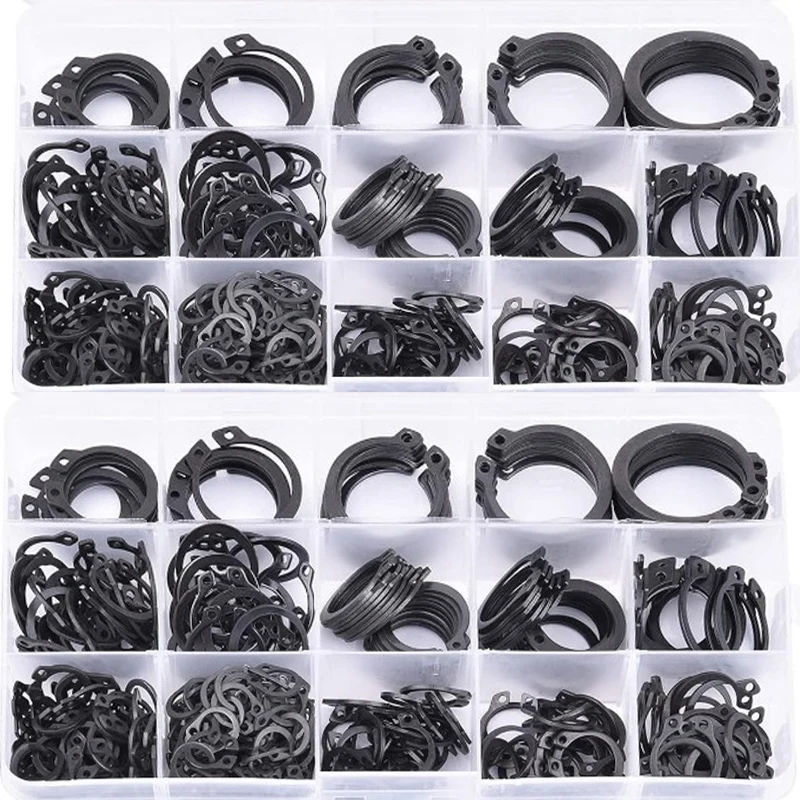 

500pcs Washers Assortment Kit Set M4-M28 Black 65mn Steel Retaining Clip Snap Ring C Type External Circlip for Bearing Shaft