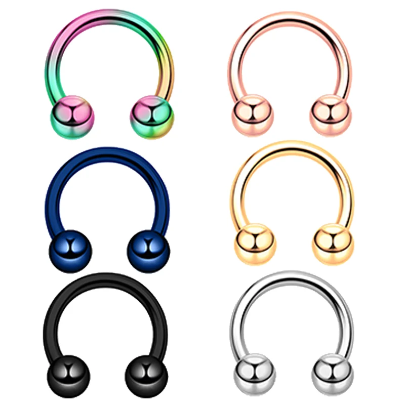 6pcs Stainless Steel U-Shaped Nose Ring - Classic Ball Closure Stud, European Style Body Piercing Jewelry for Men & Women