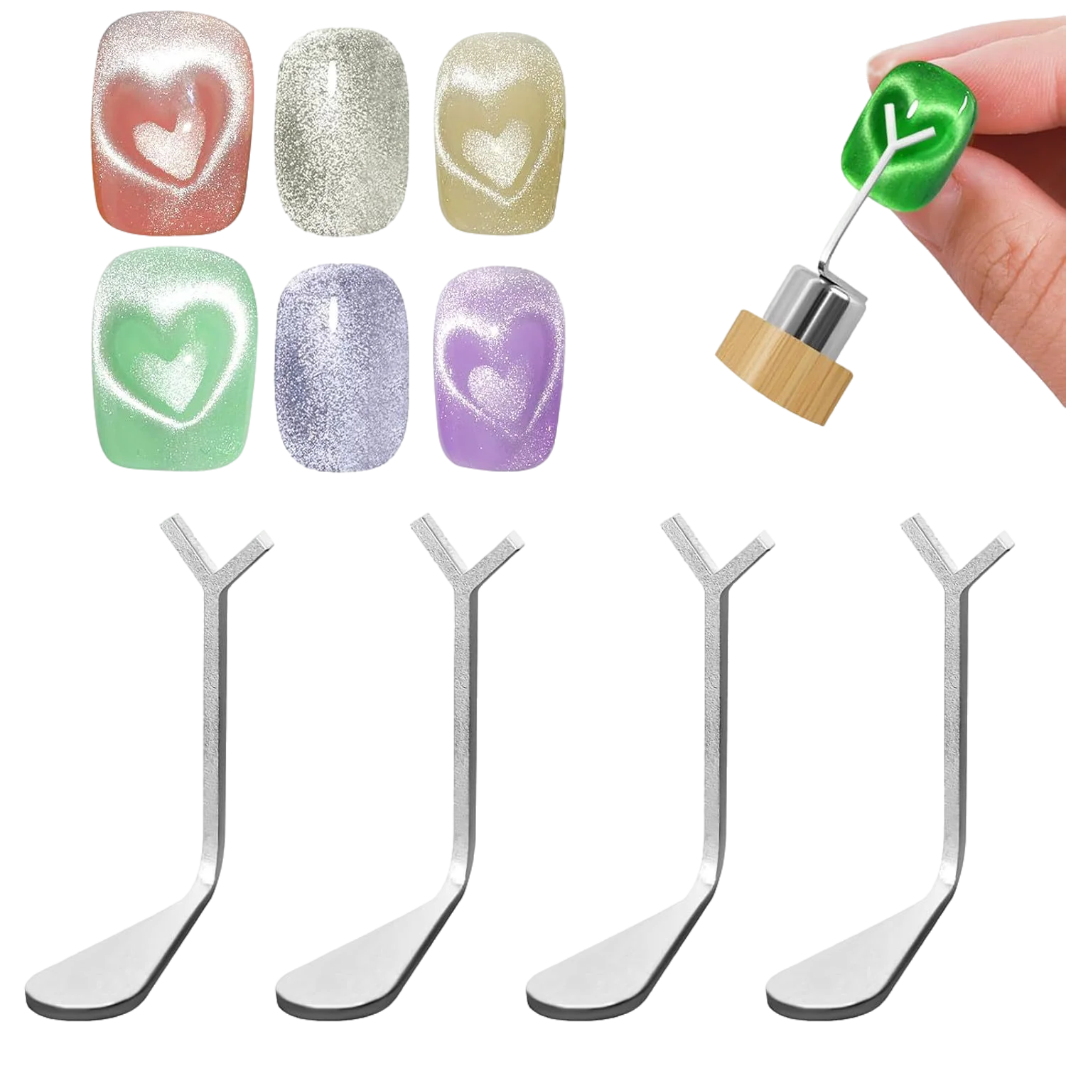 Outil auxiliaire œil de chat en forme de cœur, bâton magnétique cylindrique en forme de Y pour sucer le motif français/cœur sur les ongles, 2/3 pièces