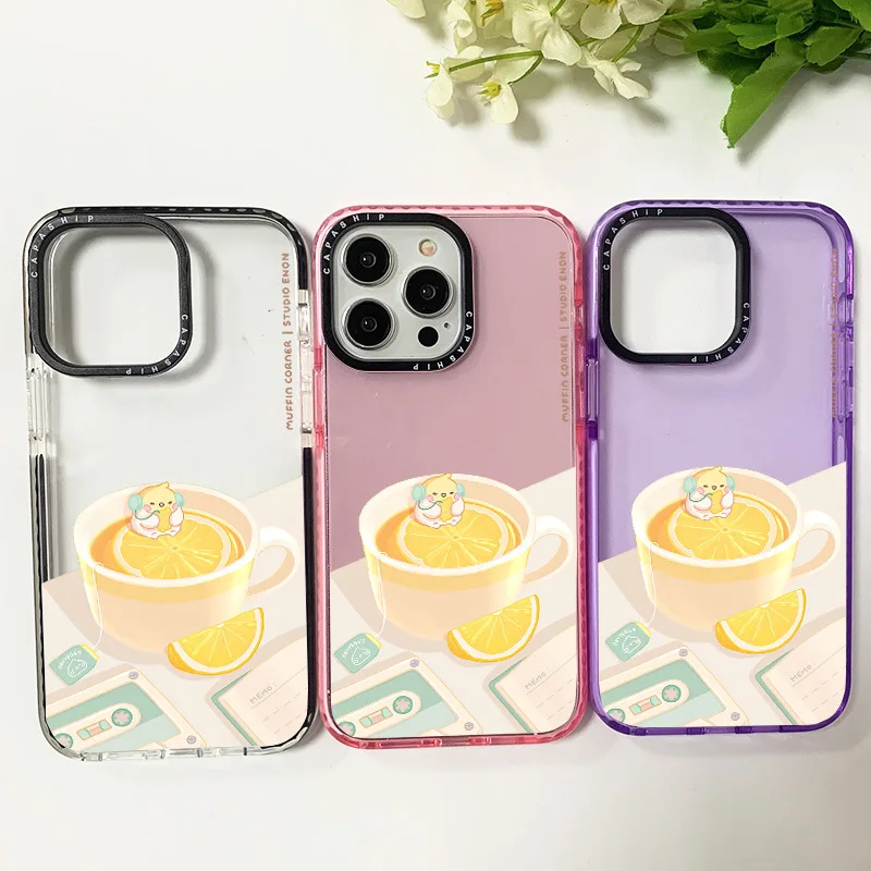 Phone Case For Iphone 11 14 15 Pro Max INS Relax Lemon Tea Silicone Soft Funda 12 13 Pro 6 7 8 Plus X XR XS Anti-fall Cover