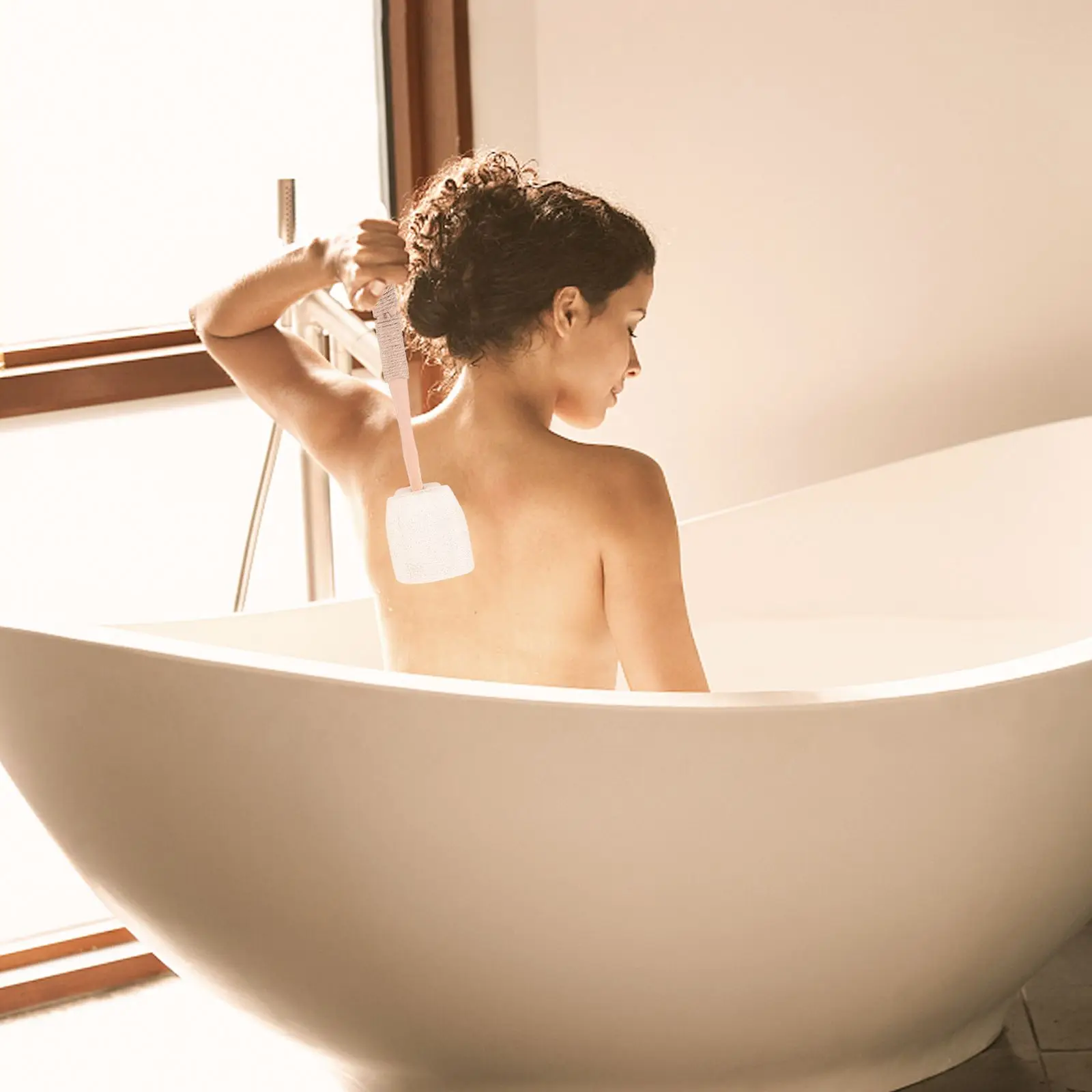 

Double Sided Loofah Shower Back Scrubber Body Cleaning Tool Wooden Handle Skin Friendly Lanyard For Storage Bath Brush Bathroom