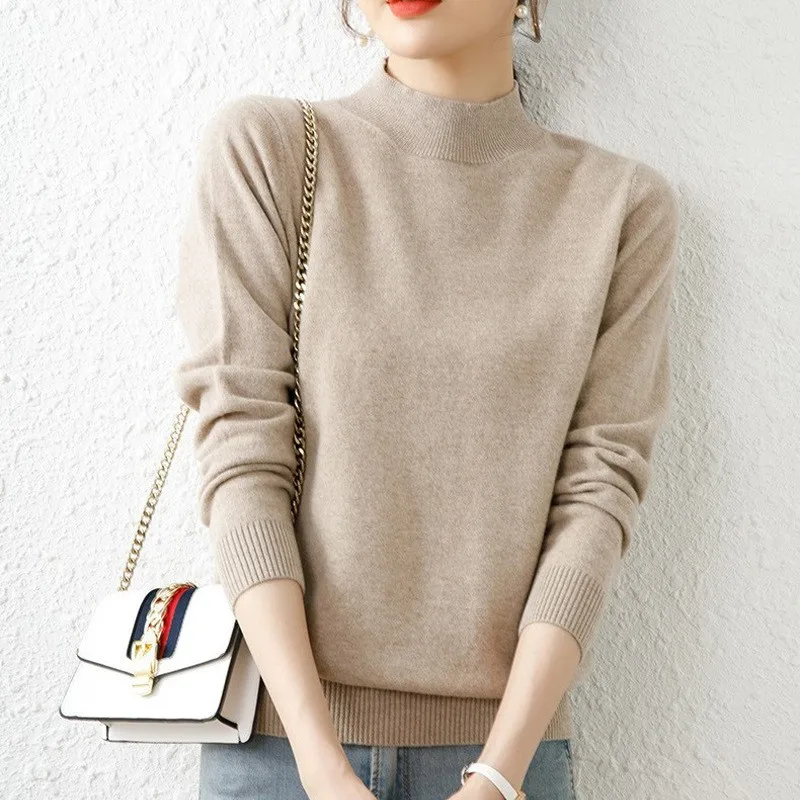 

Осенняя темпераментная полуводолазка, нижняя рубашка, женский облегающий вязаный свитер с длинными рукавами, осенне-зимний свитер