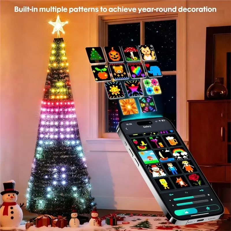 【STABLE QUALITY】 Xmas Tree Lights 256LED Smart Christmas Tree Lights Color Changing Waterfall DIY With Top-Star Remote& APP