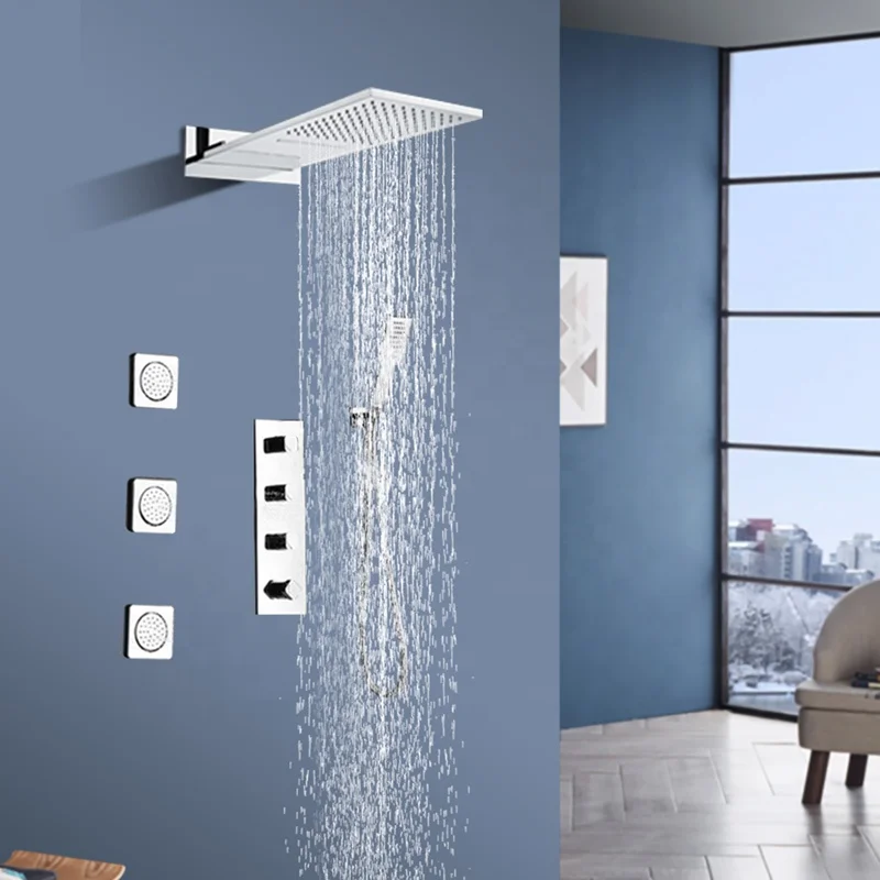 shower set in wall mounted Bathroom taps luxury brass kits rain rainfall showerset mixer faucet set shower chrome