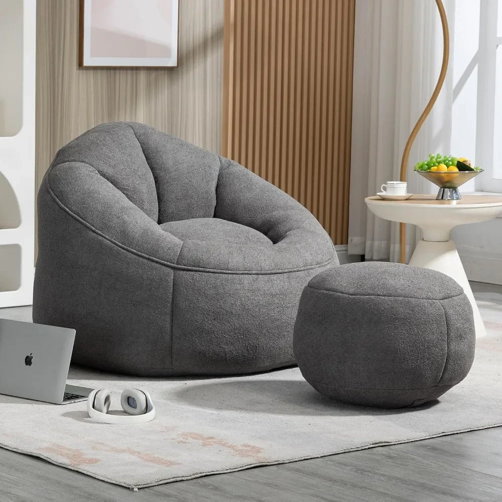 

Beanbag Sofa, Superfine Fiber Cushion Beanbag Sofa with Footstool and Memory Foam Filling, Grey Indoor and Outdoor Beanbag Sofa