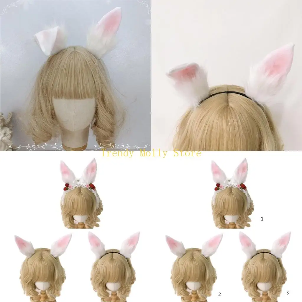 

N5KB Plush Rabbit Ears Headband Bunny Ear Hair Clips for Christmas Party