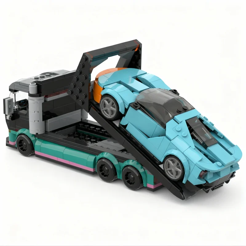 337 pièces MOC MOD Camion porte-voitures City Champions Modèle de construction Blocs de construction Cadeaux de Noël Idées de jouets Éducation Briques