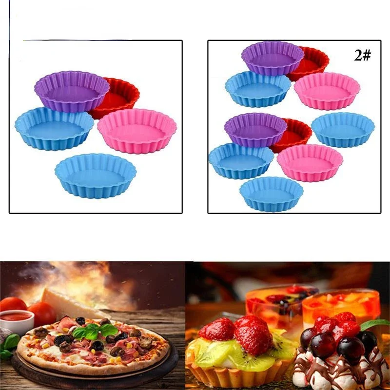 10PCS Silicone Tart Molds Mini Quiche  Non-stick Round Fluted Flan Pan with Loose Bases Cake Mold  Tools Bakeware  Baking