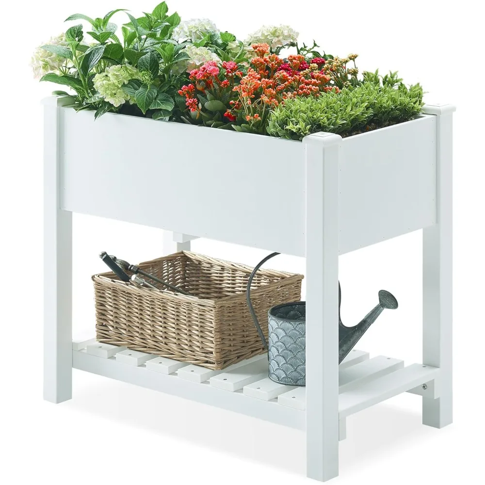 

Planter Box Raised Garden Bed, Poly Lumber Raised Garden Beds Outdoor with Storage Racks and Tarps, Superior to Cedar