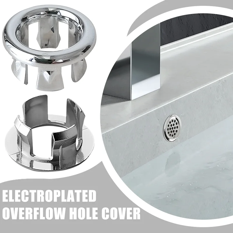 Sink Drain Filter Round Overflow Cover Ring Insert Replacement Chrome Hole Sink Accessories for Kitchen Bathroom Basin Sink