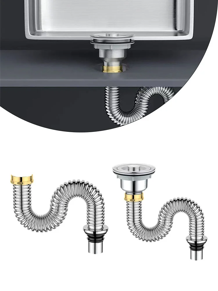 

Сливная труба из нержавеющей стали для раковины, медный колпачок, фильтр для слива раковины, 1 шт., 80 см, полный набор аксессуаров для ванной и кухни
