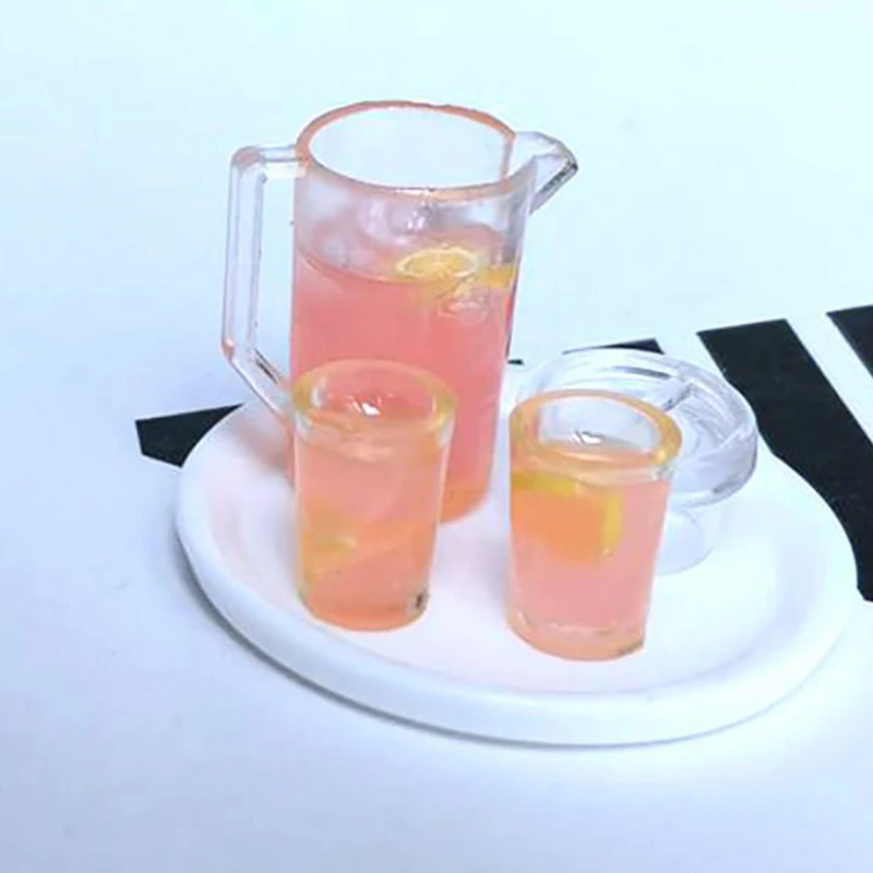 1Set 1/12 Scale Dollhouse Miniature Food Fruit Juice Milk Jug Kettle With Cup Play Model Ornament Doll House Decorative Toys-Toy