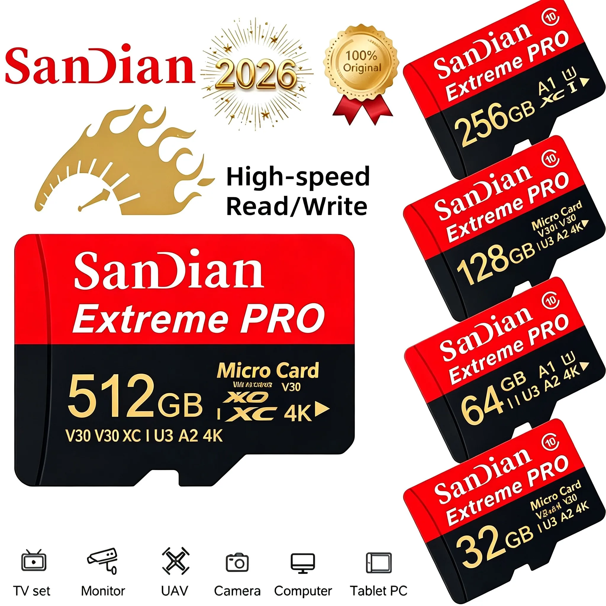 Fast Write Micro TF SD Card 128GB 64GB 512GB TF Cards SD Cards Memory Card for Drone/Driving Recorder/MP4 Player/Car Camera