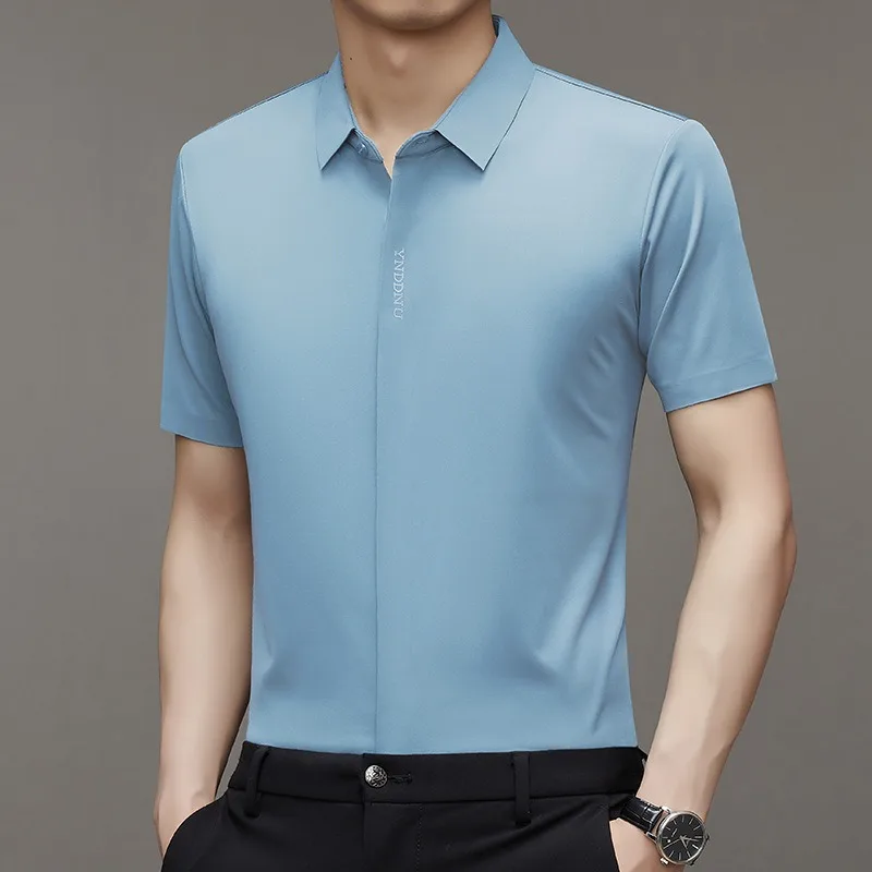 Premium Men Business Shirts Anti Wrinkle Button Invisible Quality Elastic Luxury Non Iron Top Cool Feel Shirt 2Pcs Set Wholesale