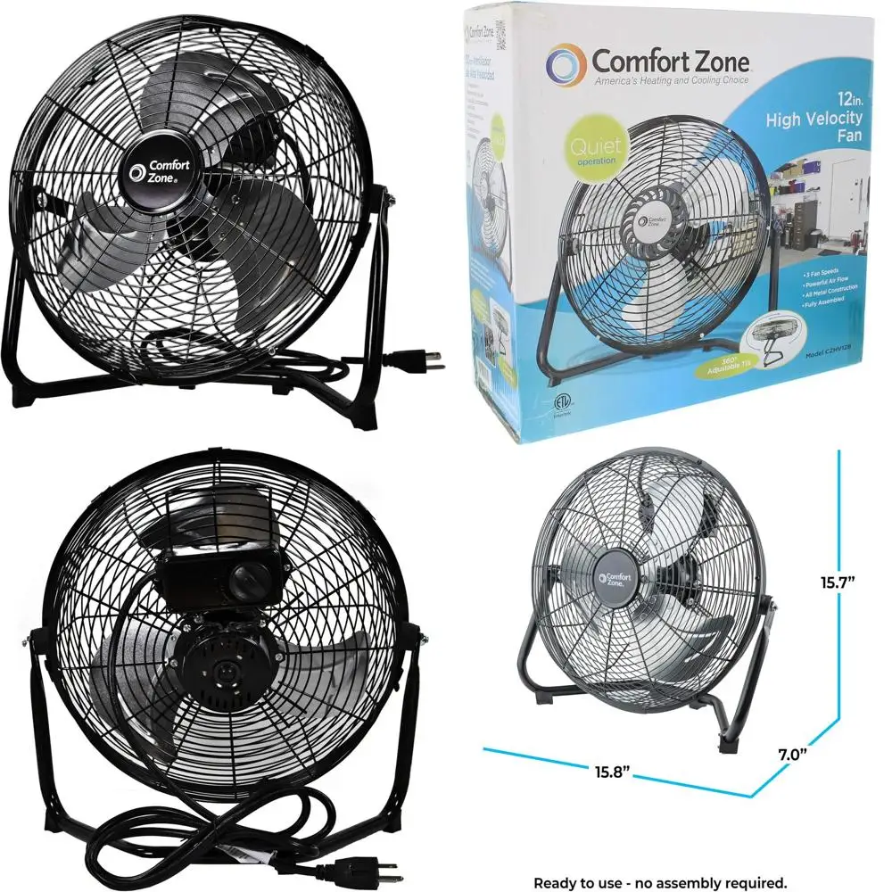 

12-дюймовый 3-скоростной высокоскоростной напольный вентилятор с регулируемым наклоном, металлической конструкцией, ручкой для переноски, резиновыми ножками, идеально подходит для дома и