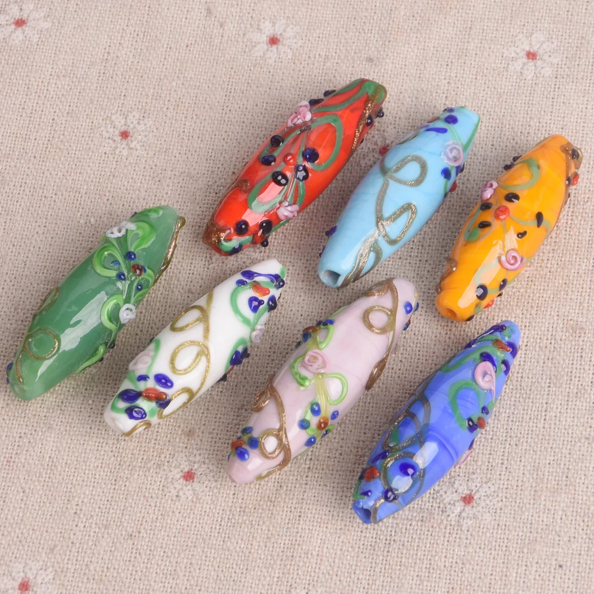 

2pcs Handmade Oval Rugby Shape 43x15mm Lampwork Glass Loose Crafts Bead For Jewelry Making DIY Findings