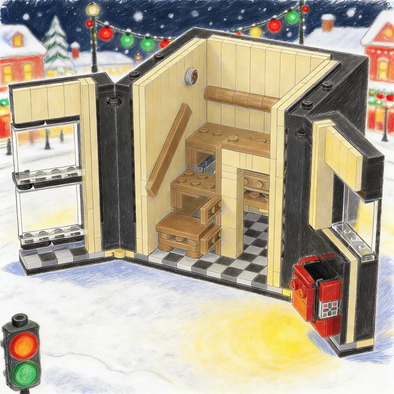 

478 деталей MOC: Модель маленькой финской сауны, конструктор, развивающая игрушка, архитектурный набор для сборки, креативный подарок на Рождество, обучающая игрушка