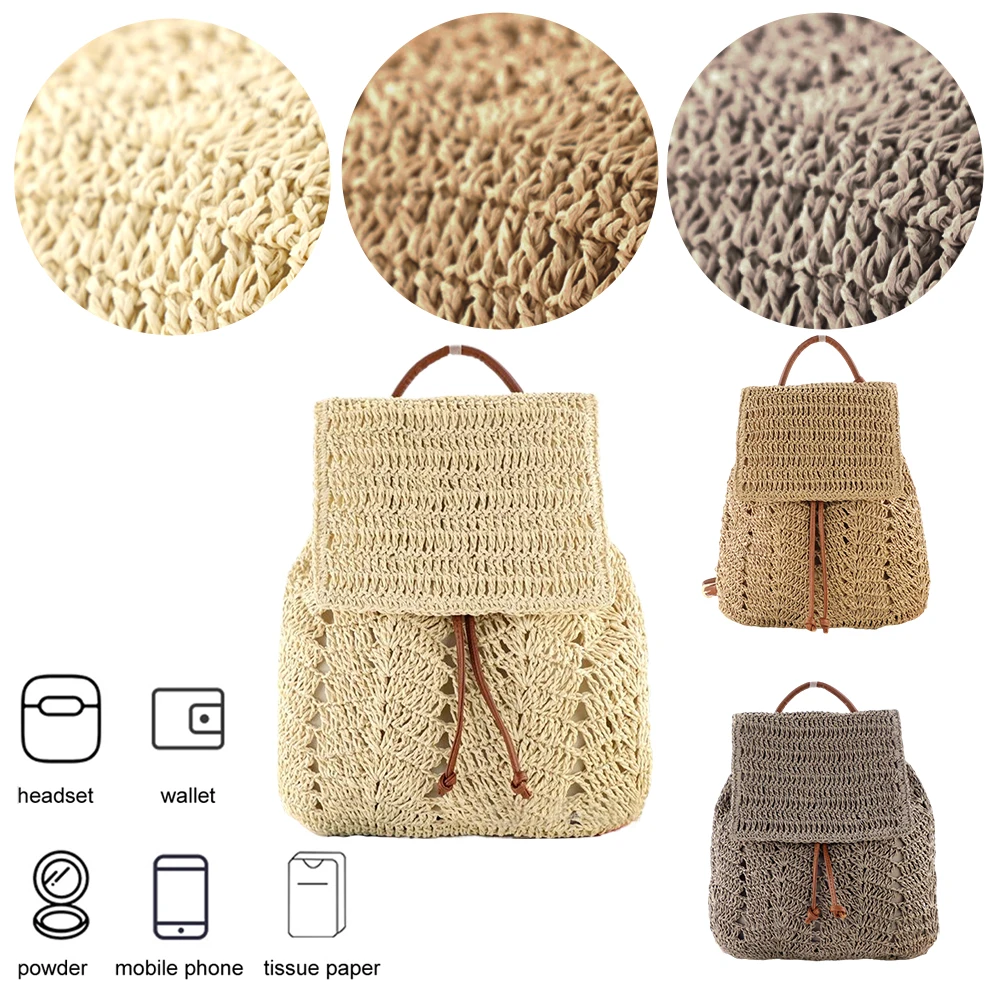 

Woven Straw Beach Drawstring Backpack for Women Girls Shoulders Bucket Bag Crochet Shoulder Backpack for Summer Beach Holiday