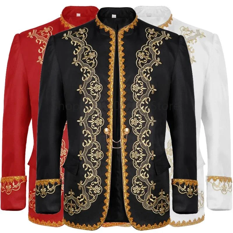 

2025 Europe and USA Gold-encrusted Court Dress Jacket for Men medieval Prom Performance Clothing,Halloween Costumes