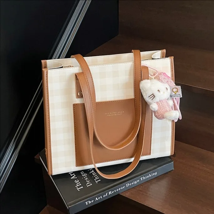 

2025 Новая женская сумка через плечо, винтажная сумка-тоут контрастного цвета, большая вместительная сумка на плечо, дизайнерская роскошная сумка для женщин