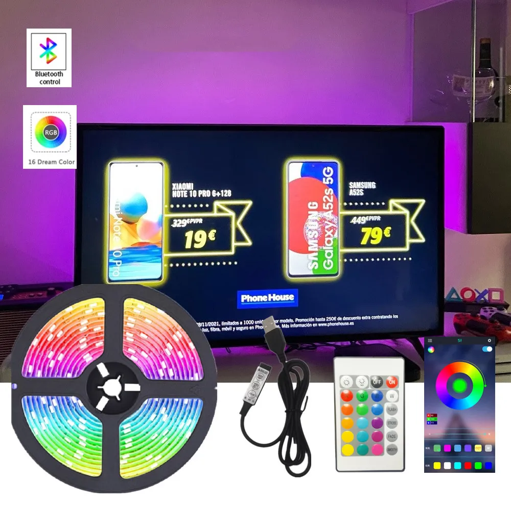 

Светодиодная ленсветильник, USB, Bluetooth, RGB, 5 В, гибкая светодиодная лента для подсветильник Ки телевизора