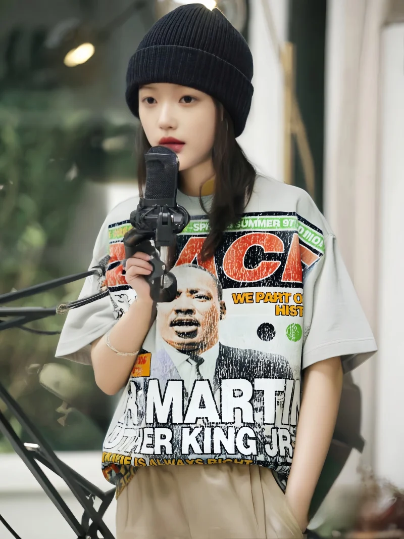 

Винтажная футболка Waed в американском уличном стиле с принтом, мужская, свободного кроя, молодежная, летняя, с круглым вырезом