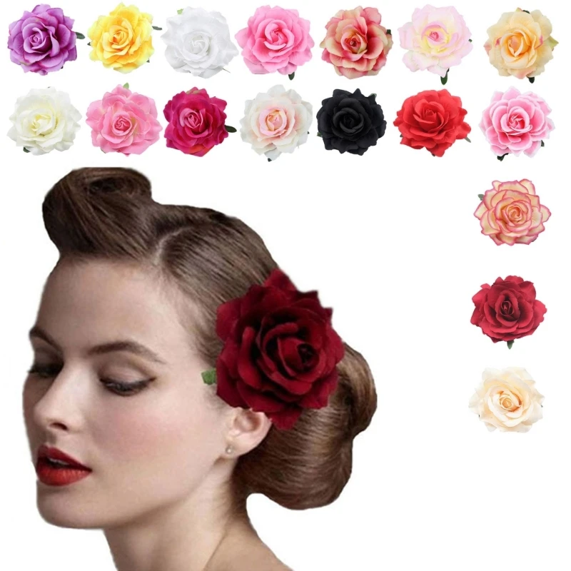 Rose Flower Hair Clip Flamenco-Dancer Pin Flower Brooch Multicolor Flower Pin-up Brooch Rose Flower Hairpin Hair Clip