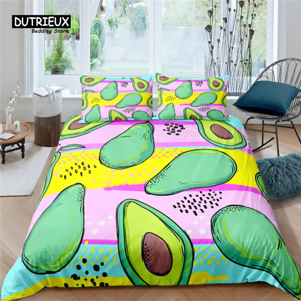 Home Living Luxury 3D Colorful Avocado Bedding Set Comfortable Duvet Cover Set Kids Bedding Set Queen and King EU/US/AU/UK Size