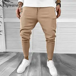 2024 Spring New Fashion Men's Pencil Pants Slim Fit Drawstring Lace-up Corduroy Trousers For Men Vintage Pure Color Ribbed Pants